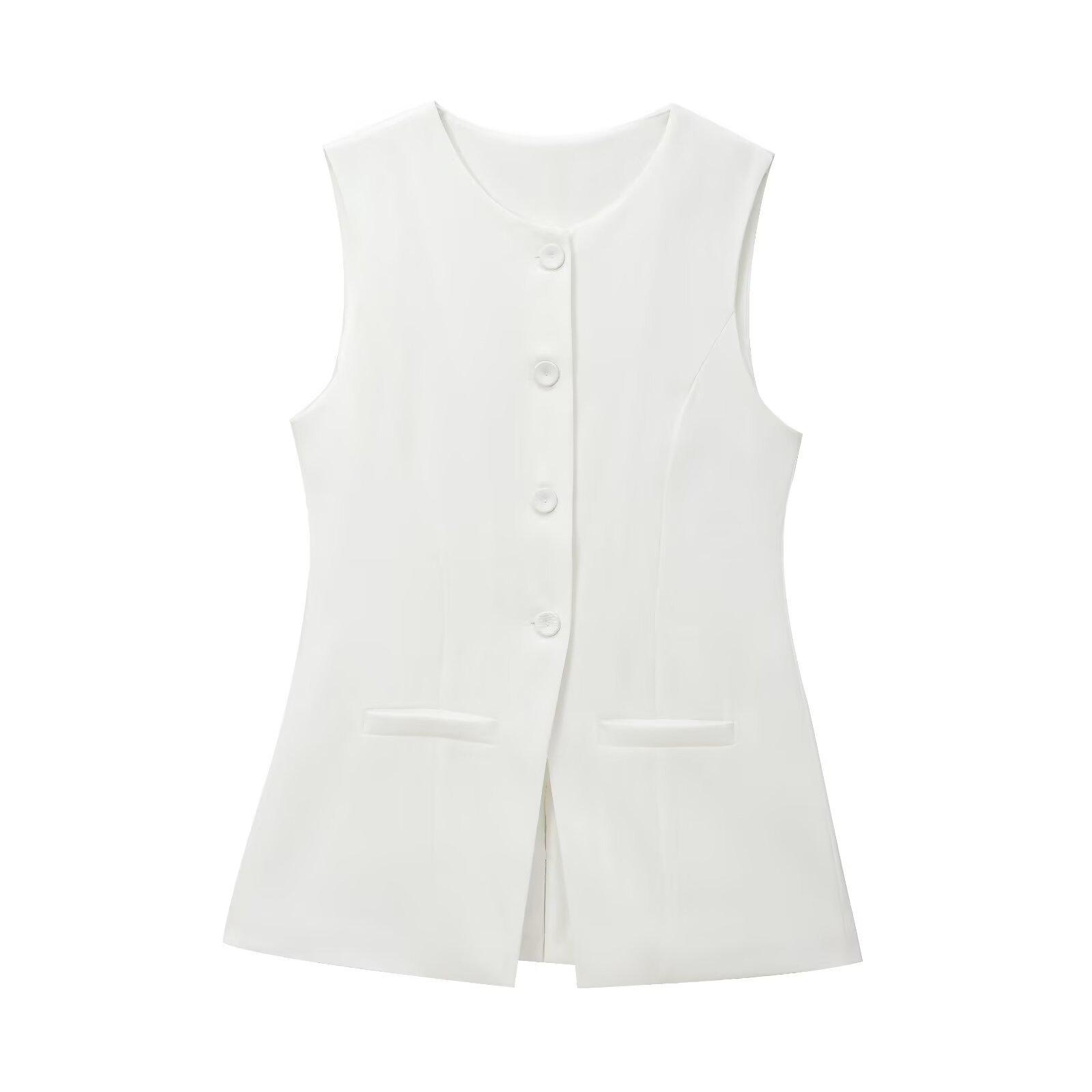 

Женский осенний жилет без рукавов в европейском и американском стиле - Модный, простой и универсальный дизайн с круглым вырезом L белый