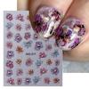 3pcs Holographic Purple Flowers Nail Sticker Metallic Blooming Floral Gradient Design Adhesive Decal DIY Charm Elegant Manicure Foils