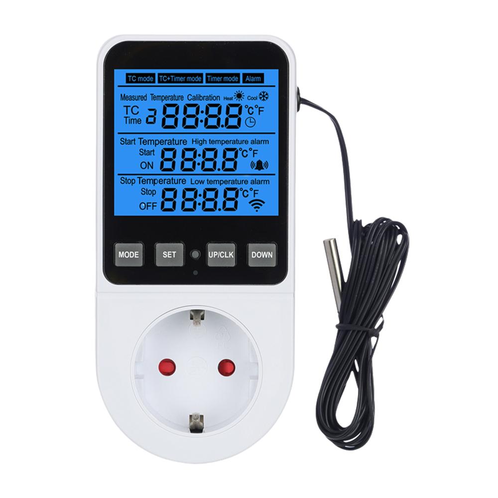 Timer Socket Thermostat Multi-Function Temperature Controller Outlet with Timer Switch Sensor Probe Heater Cool Tool