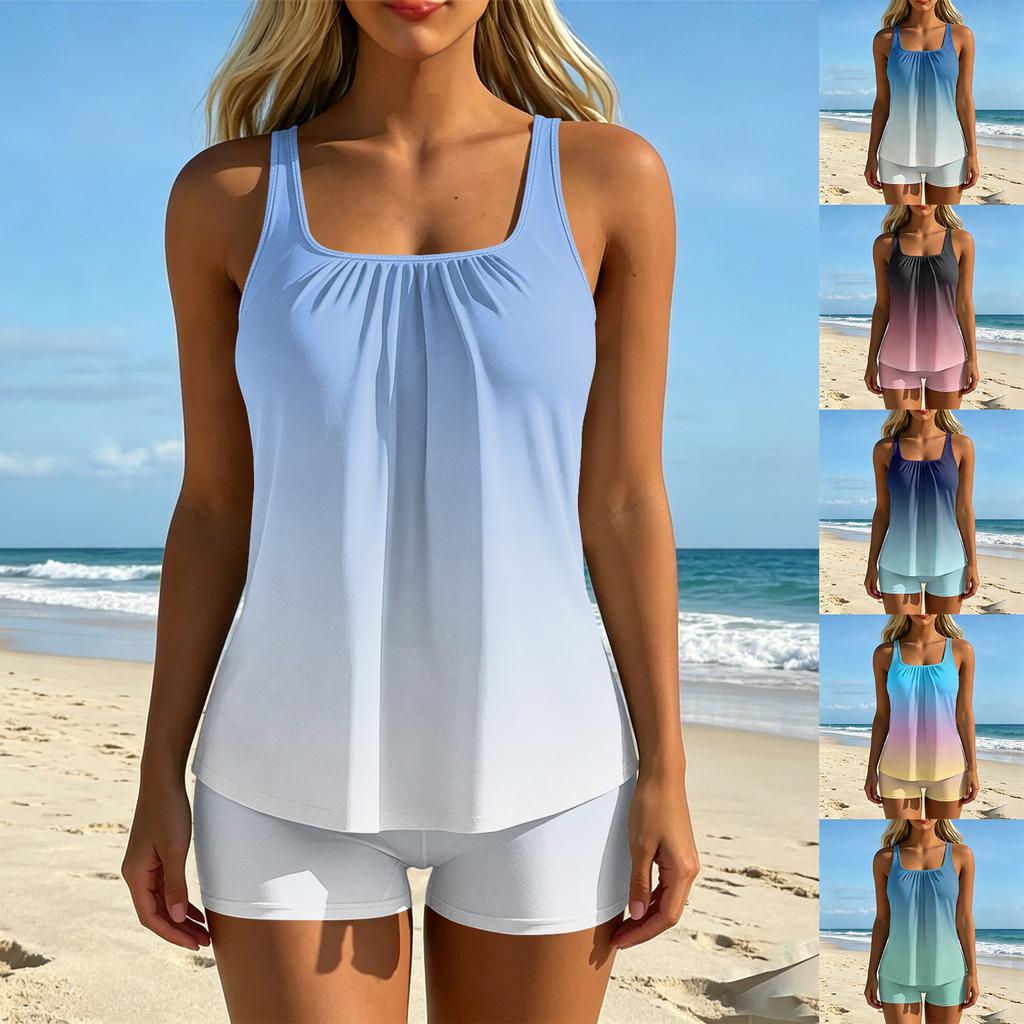 Women’s Gradient Tankini Set with Square Neck Top and Boyshorts Comfortable Swimwear for Pool Beach Vacation