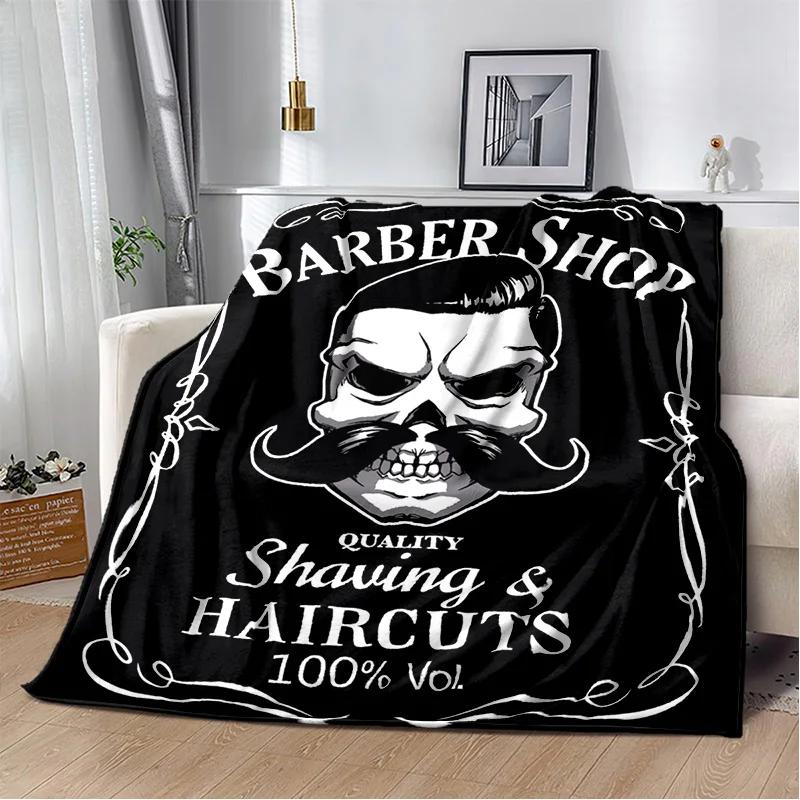 3D Berber Dükkanı Kafatası Vintage Burcu Battaniye, Yumuşak Atmak Battaniye Ev Yatak Odası Yatak Kanepe Piknik Seyahat Ofis Kapak Battaniye Çocuklar