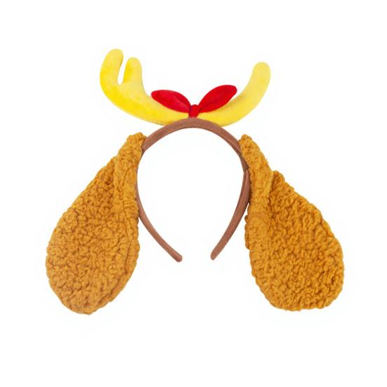 Dog Antler Headband Christmas Pet Costume Hairband Adjustable Headband with Bow Floppy Ears for Medium Large Dogs Holiday Party Dress-up
