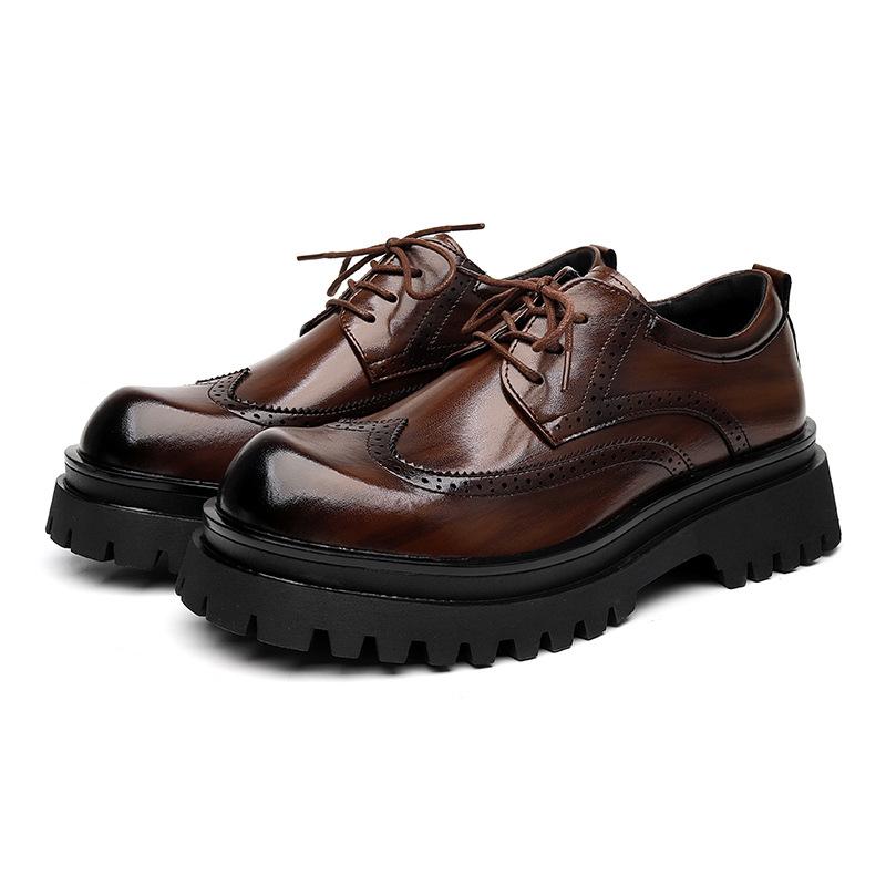 New platform round head derby shoes British style casual hollow summer fashion retro business hairstylist suit shoes