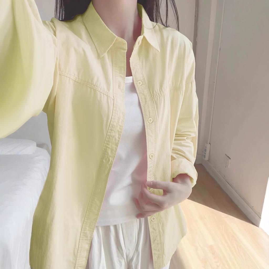 Women's Long Sleeve Shirt POLO Neck Commuter Blouse Solid Color Cotton Loose Fit Sun Protection Open Cardigan