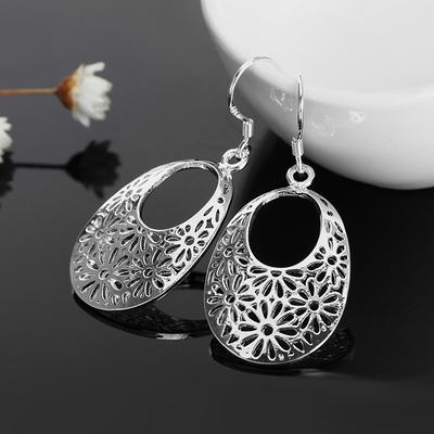 925 Silber Vintage Hohle Blumen Tropfen Ohrringe für Frauen Silber Schmuck