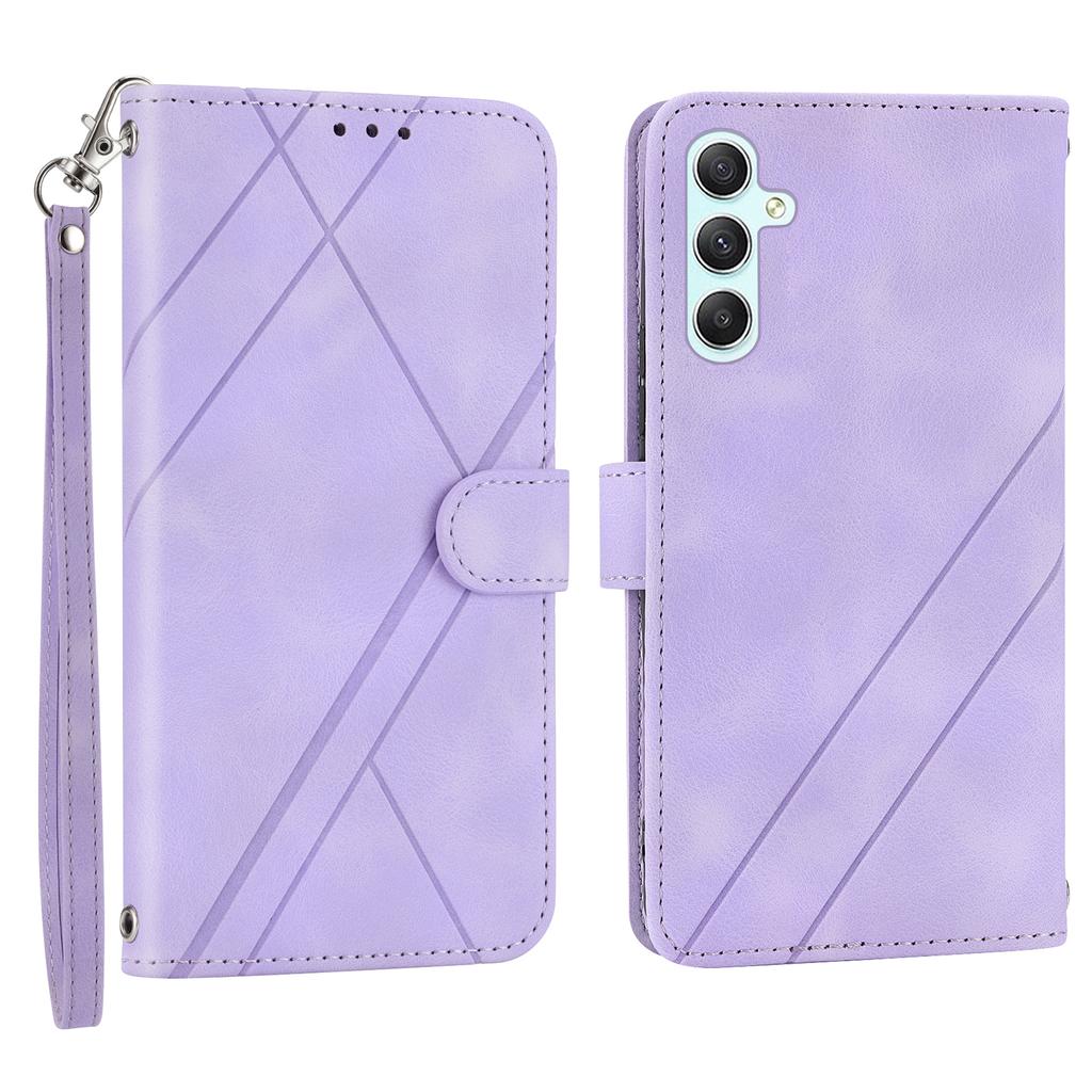 For Samsung Galaxy A15 4G/A15 5G Case Imprinted Line Leather Phone Cover with Handy Strap