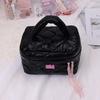 Wide Open Quilted Makeup Bag Large Capacity Zipper Handle Travel Toiletry Cosmetic Bag Ladies Makeup Storage Bags