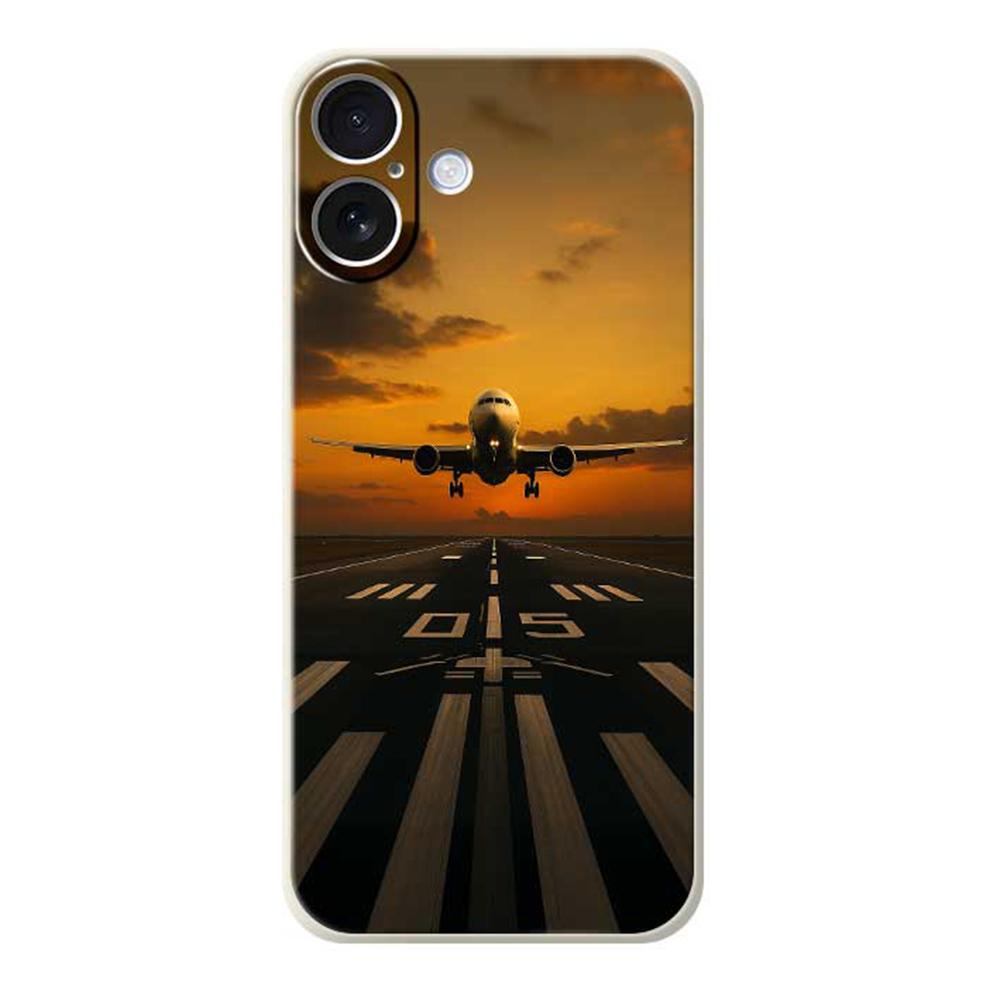 For iPhone 17 Case Airplane Pattern Printing Straight Edge TPU Phone Back Cover