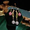 111 silver needle design tulip earrings temperament fringed pearl stud earrings women's retro light luxury high-end earrings