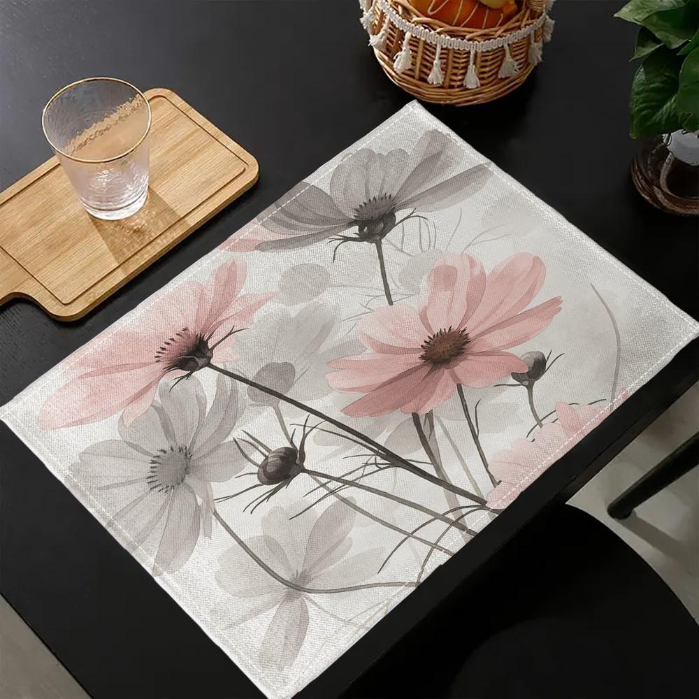 

6PC Loral Pattern Placemats Washable, Linen Placemats and Coasters, Placemat Set 7.3 6PC 30x45CM