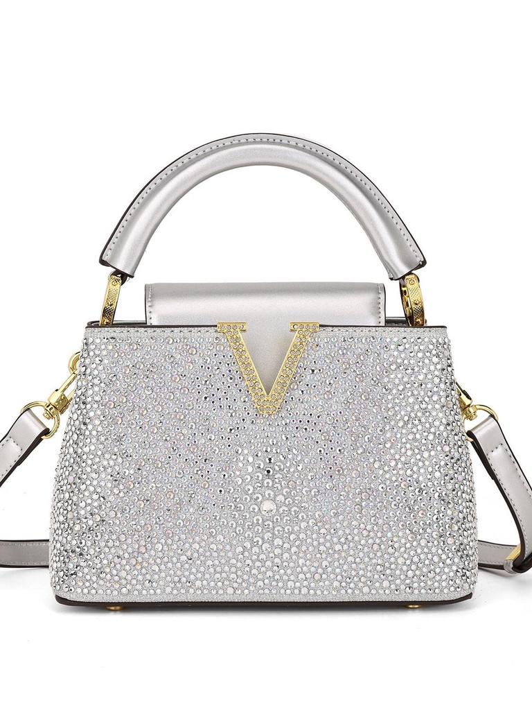 Rose Red Rhinestone Women's Evening Shoulder Bag - 2023 European & American Fashion