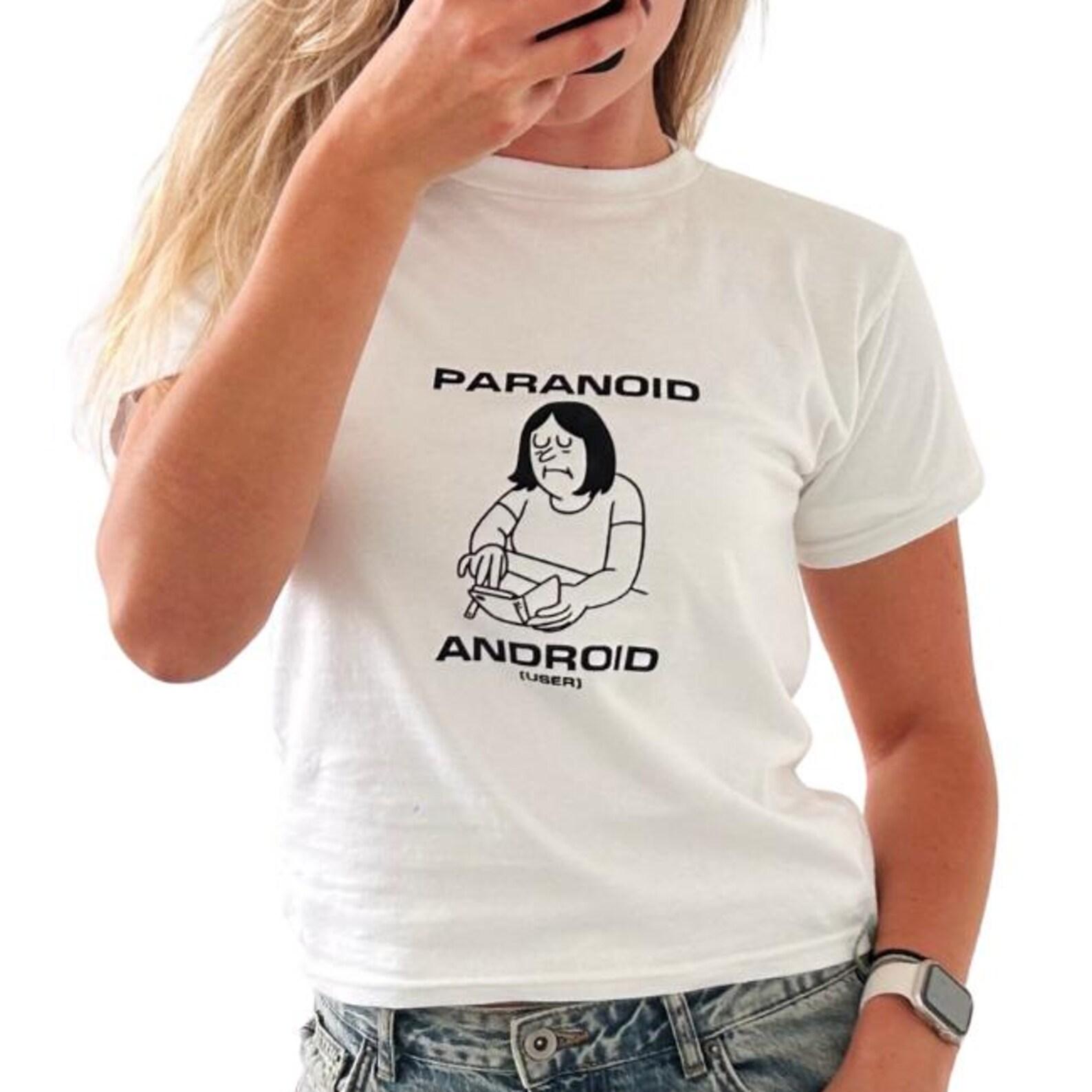 Paranoid Android Cropped Baby Tee – Hand Screen Printed 90s Meme XL