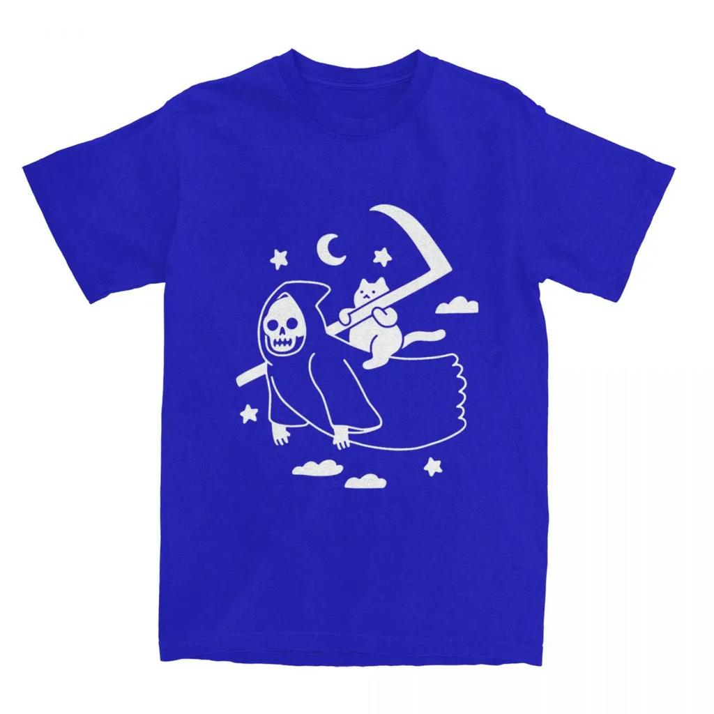 Cat Riding Grim Reaper Goth Merchandise T-Shirt Men Women Gothic Humor Vintage  New Arrival Tee Shirts