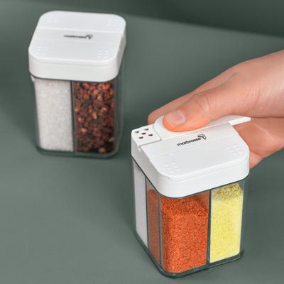 Gewürzbox, viergeteilt, transparente Aufbewahrungsbox aus Kunststoff, Kochflasche, Gewürzglas, Handpresse, Haushaltsküchenbedarf