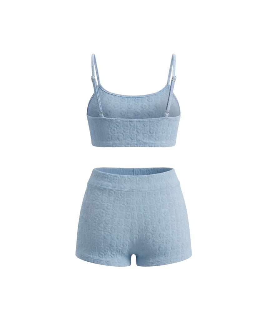 VIKINI VENDER Benny Textured Bandeau Shorts Bikini - Sky Blue