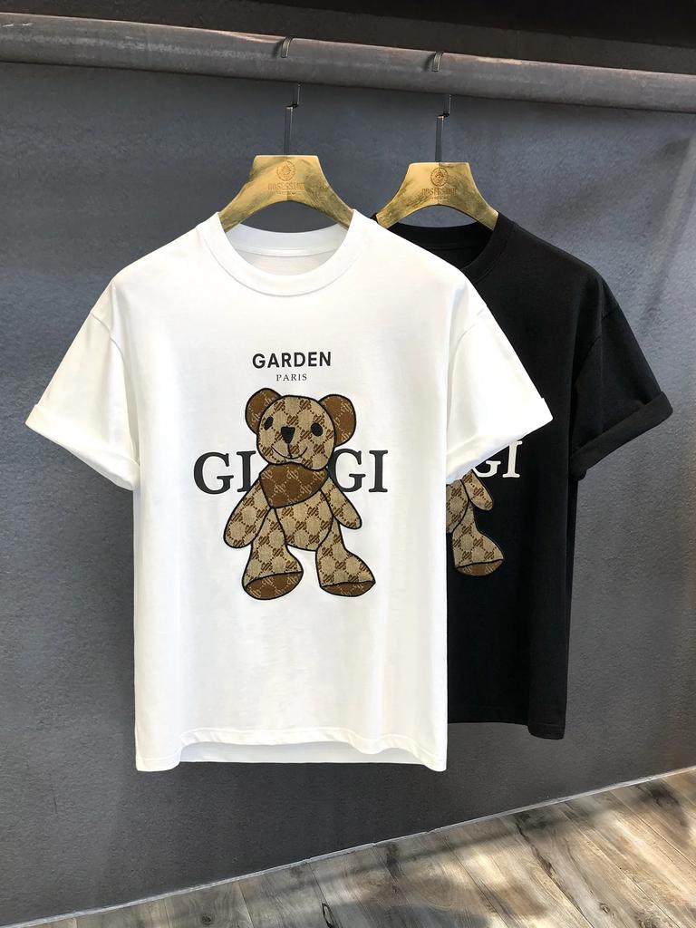 Sommer Neues Herren T-Shirt Buchstaben Bär Druck Freizeit Kurzarm Fitnessstudio Übung Outdoor Laufen Sport Damen Kurzarm