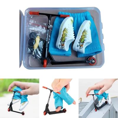 Finger Scooter Toy Mini Alloy Scooters Finger Board Accessory with Finger Pants and Shoes Kids Finger Toy Party Favor