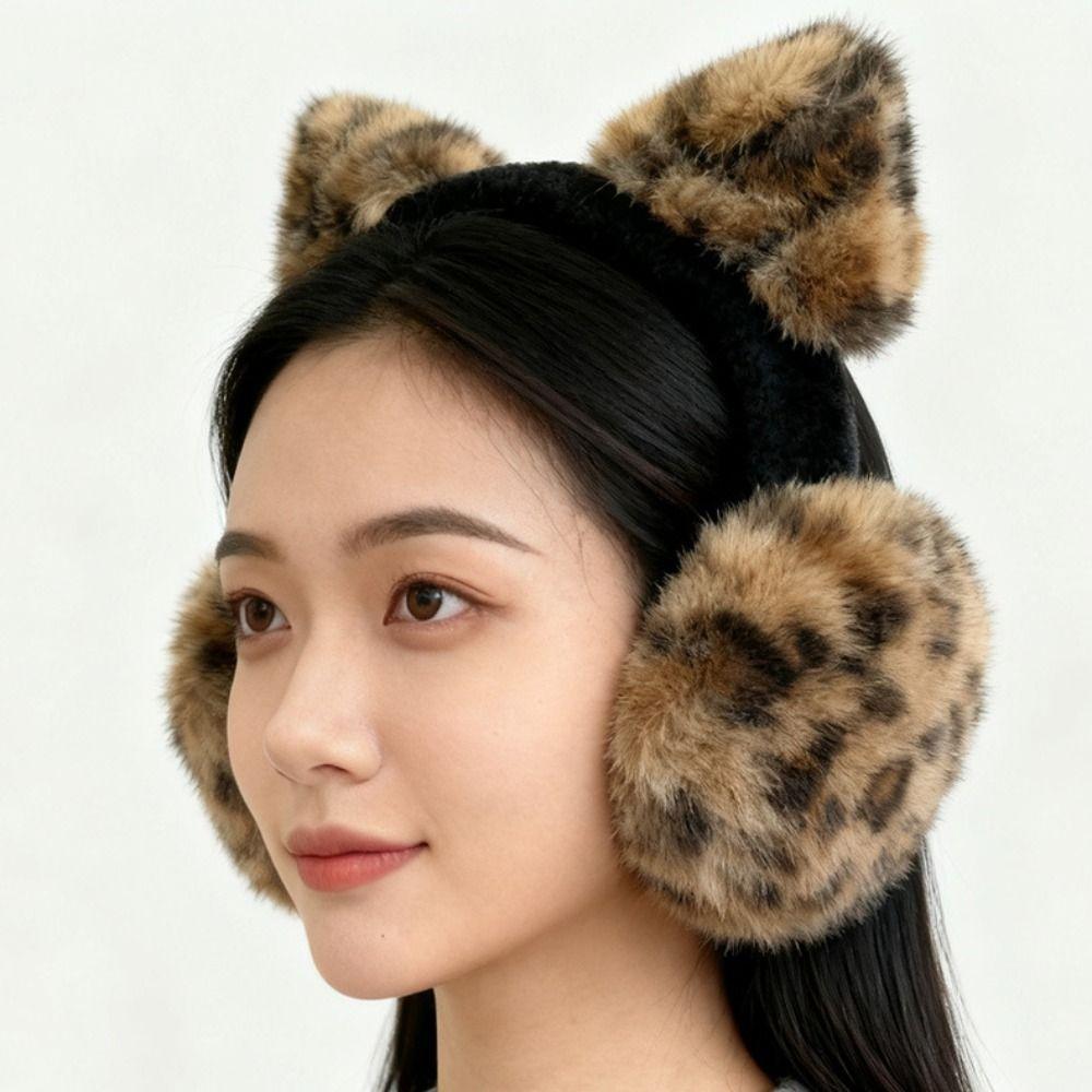 Ear Cap Winter Cat Ears Earmuffs Y2k Faux Fur Ear Muffs Comfortable Leopard Print Ear Mask Riding