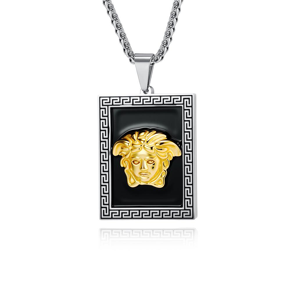 Street Trend Medusa Titanium Steel Necklace Men s Niche Literary Retro American Hip Hop Sweater Chain Pendant 60CM