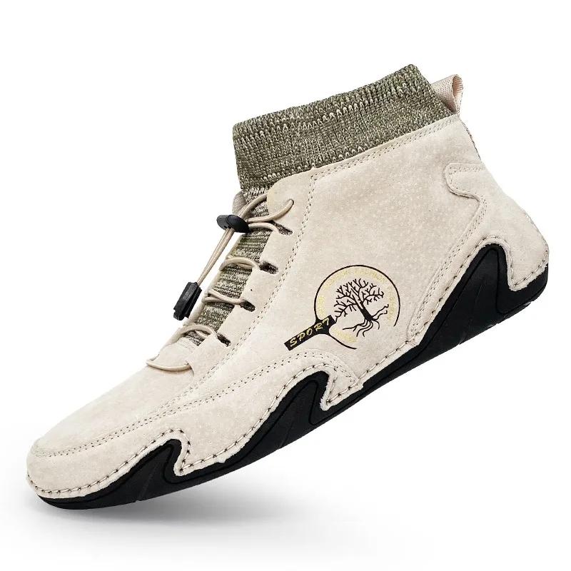 Men Breathable Comfortable Waterproof Leather Casual Shoes For Men Lightweight Durable Antiskid Flat Shoes For All Seasons Boots