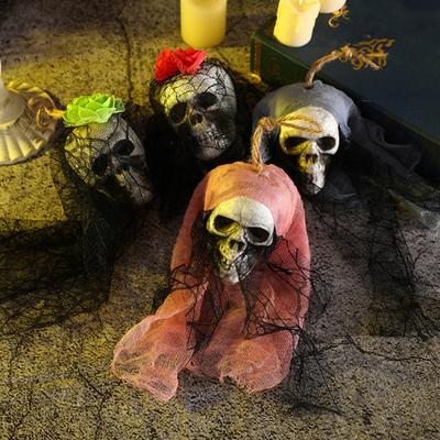 Halloween Skull Pendant Durable Creepy Black-eyed Skull Ornament with Mesh for Party