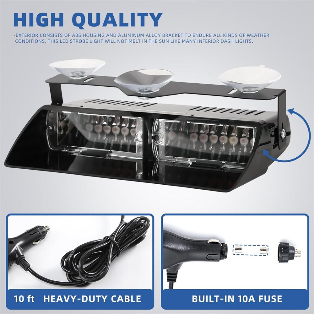 Police LED Lights 16Led Warning Light Car Dash Windshield Emergency Hazard Flash Strobe Light Beacon Lamp