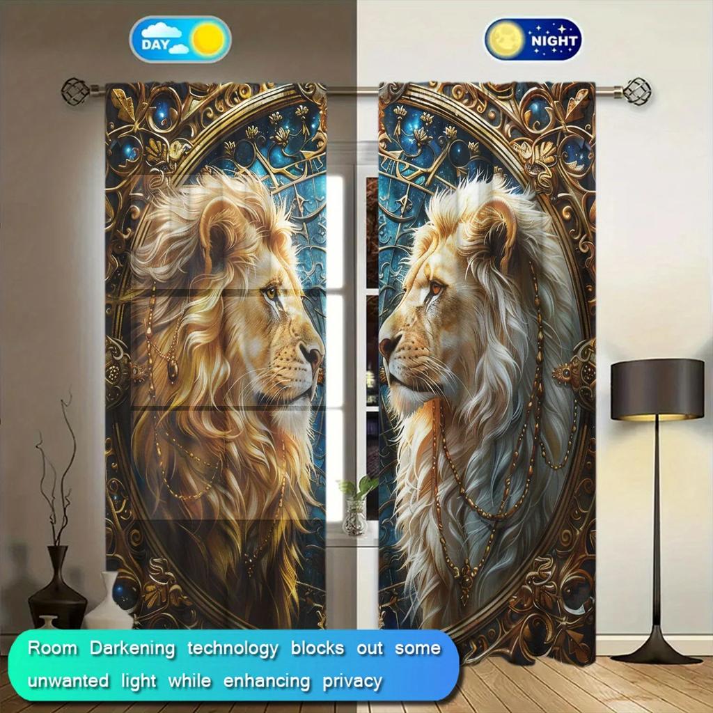 2 Stück Löwenbrüder bedruckter Vorhang für Heimdekoration - Stangentaschen-Fensterbehandlung für Schlafzimmer, Büro, Küche, Wohnzimmer und Arbeitszimmer