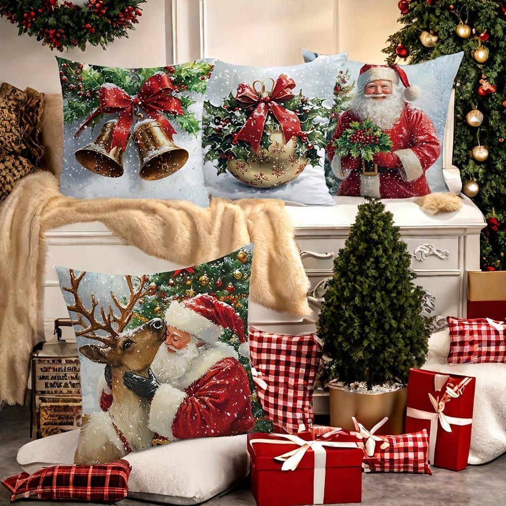 Home Decor Santa, Bells & Christmas Decor Pillow Covers Pattern Cushion Cover Suitable For Sofa Bedroom Car Pillow Cover