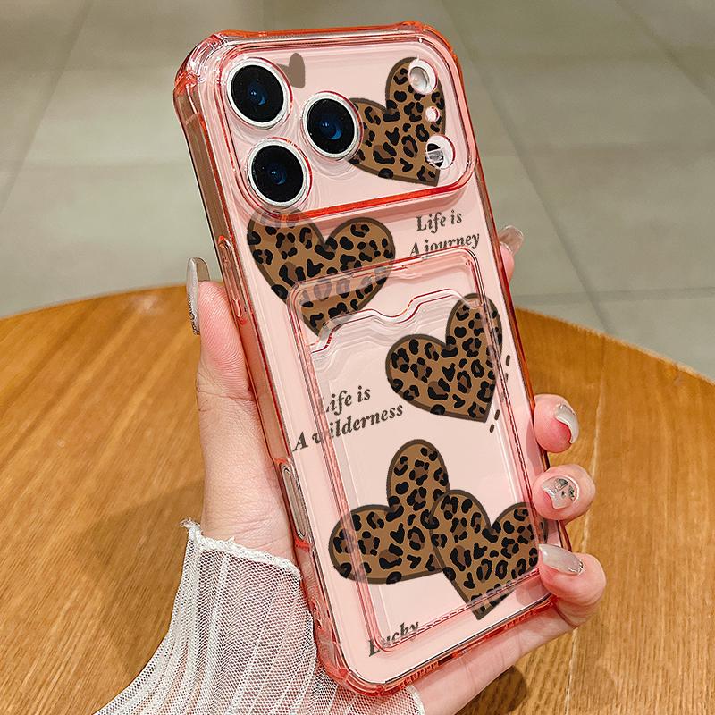 Card Slot Pocket TPU Phone Case For iPhone 17 Pro Air 16e 16 15 14 13 Pro Max 12 11 Colorful Love Heart Pattern Soft Back Cover