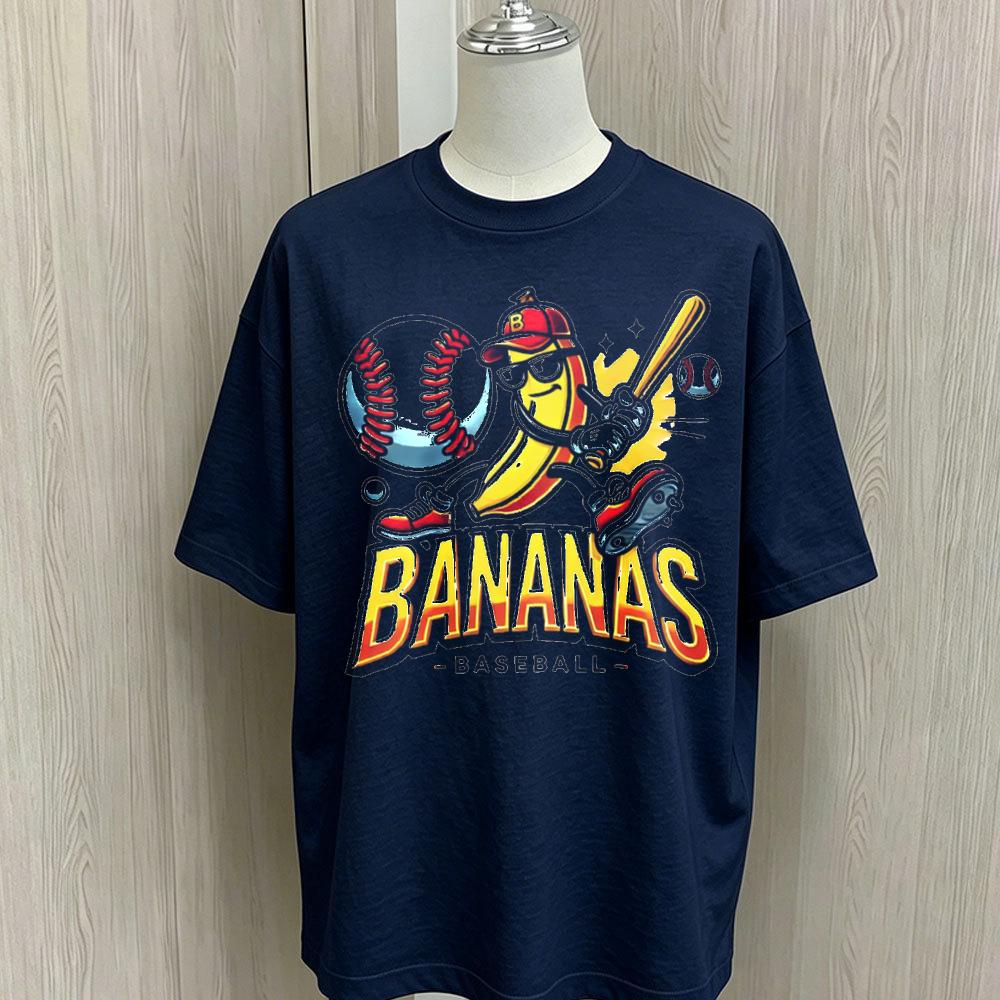 Bananas Baseball Graphic T Shirt Unisex Oversized Loose Short Sleeve Tees Soft Cotton Cartoon Banana Baseball Bat Print
