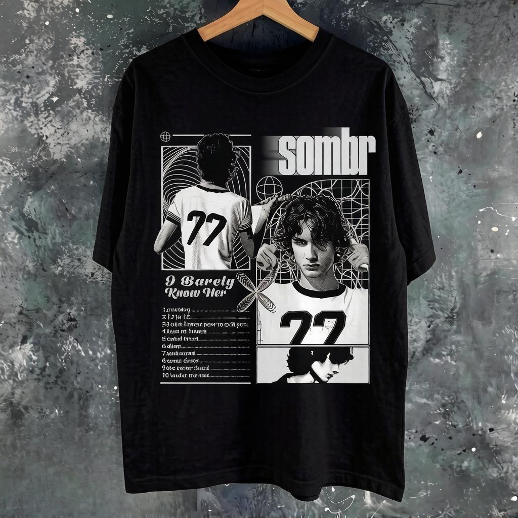 Sombr Ledwo Ją Znam Koszulka Bawełniana Unisex z Nadrukiem z Trasy Koncertowej Koszulka Unisex z Krótkim Rękawem i Okrągłym Dekoltem Styl Y2K Letni Top Damski Unisex Prezent dla Fana