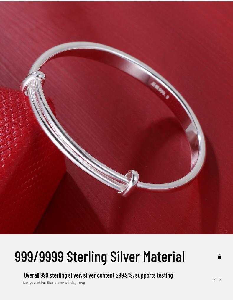 Big Kids 9999 Sterling Silver Keti Cat Bracelet - Solid Silver, Push-Pull Bangle, Engravable, Simple Design for Children.