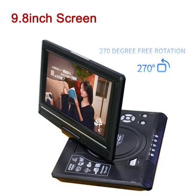 C9.8 Inch Portable Home Car VCD CD Game TV Player USB 270° Rotatable Screen Remote Control Media Player FM Function