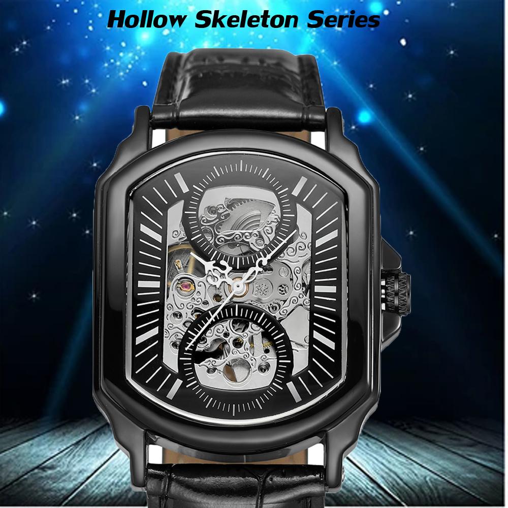New Luxury Design Transparent Case Silver Stainless Steel Mens Watches Top Brand Luxury Automatic Self-Wind Skeleton Wristwatch