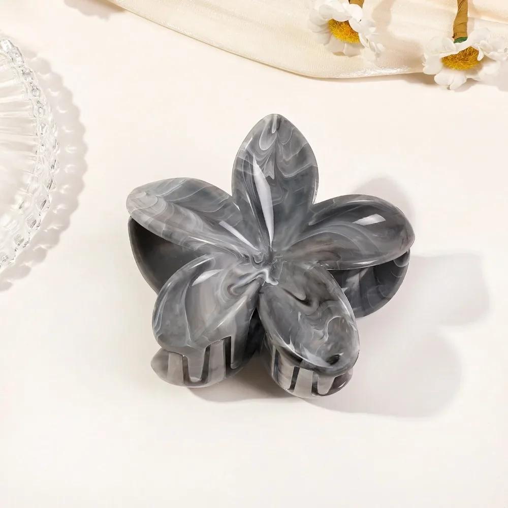 8cm Marble Pattern Frangipani Flower Hair Claw for Women Handmade Dyeing Design Acrylic Large Shark Clips Vacation Accessories