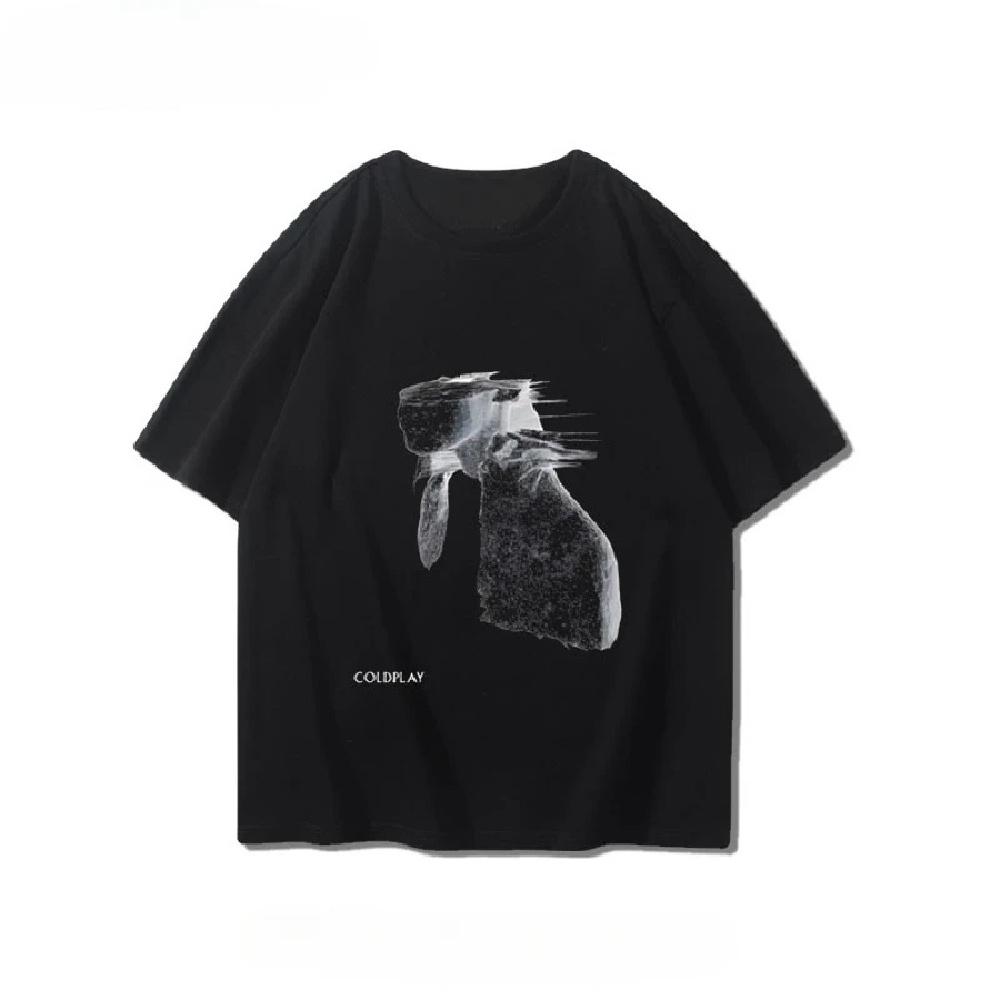Coldplay Футболка с коротким рукавом для мальчиков и девочек Летняя Лондонская Альтернативный рок для мальчиков и девочек Принтованная Повседневная Графическая Хлопковая футболка XXXXXL чёрный