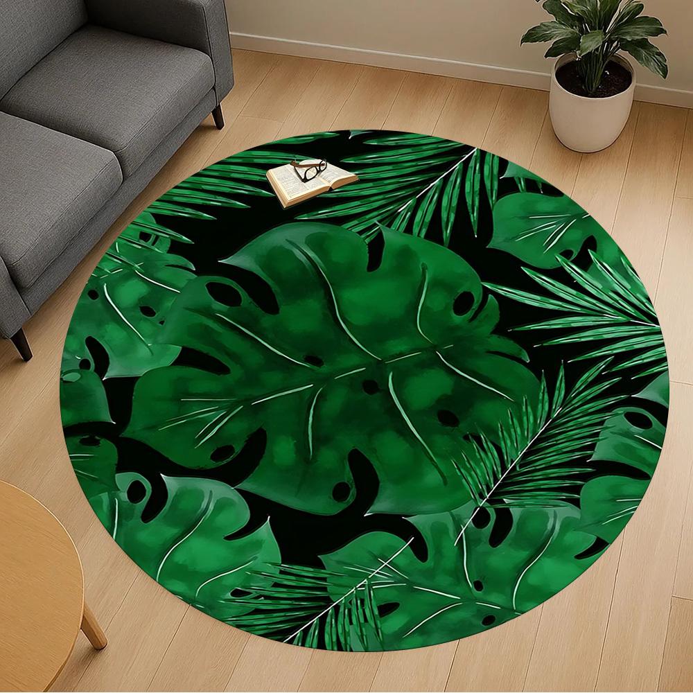 1pc Tropical Leaves Round Chair Mat Area Rug - Non-Slip, Floor Mat for Office, Bedroom, and Indoor Decor C1125174