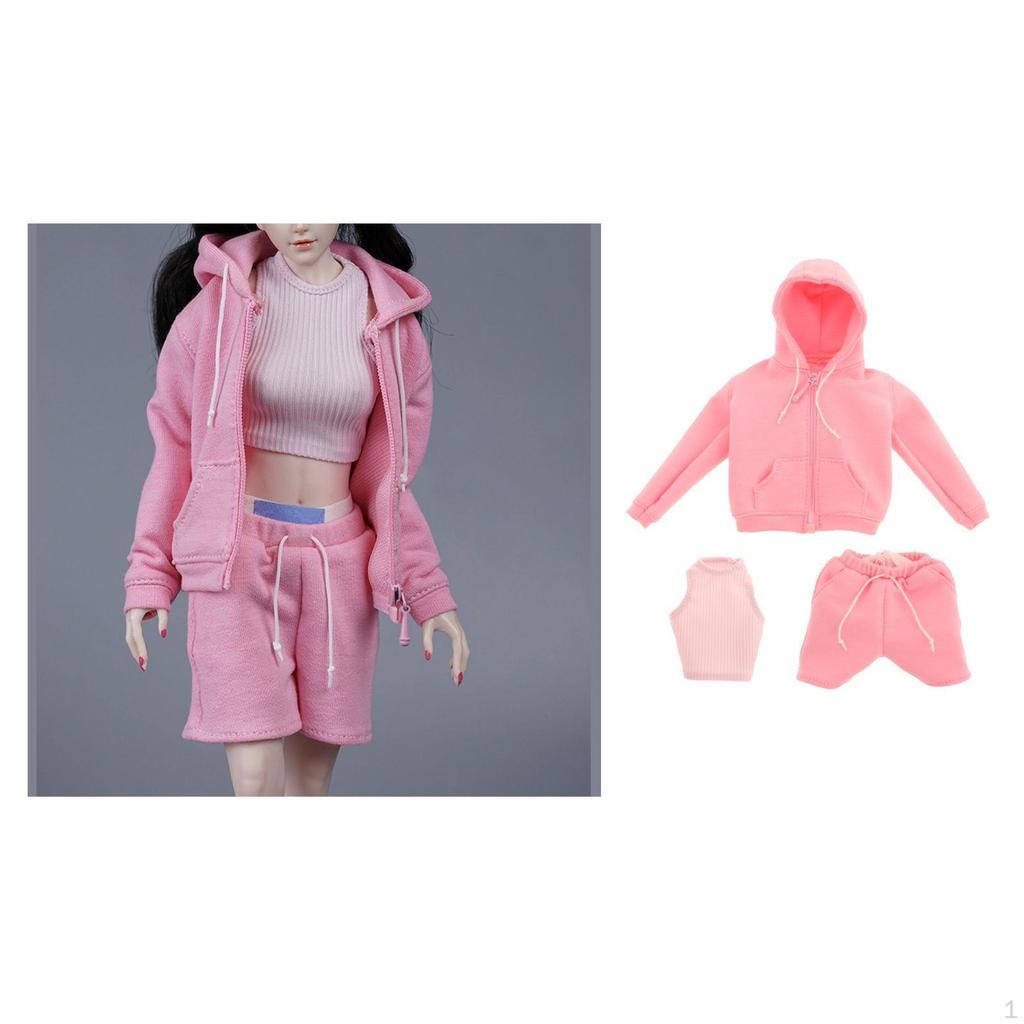 1/6 Scale Casual Workout Set Hoodie Tops and Shorts with Knit Tank Clothes for 12'' HT Action Figure