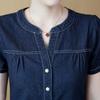 Women's Korean Style Plus Size Denim Dress with Short Sleeves and Embroidered Age Reducing Mid Length Denim Skirt