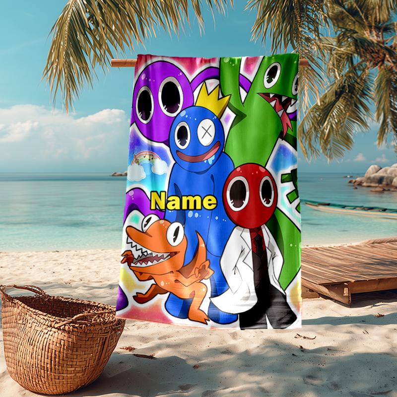 Custom Name Ultra-Soft Beach Towel with Rainbow Friends Theme,Ideal for Pool - Camping, Diving - Perfect Travel Essential, Vibrant Beach Towel.