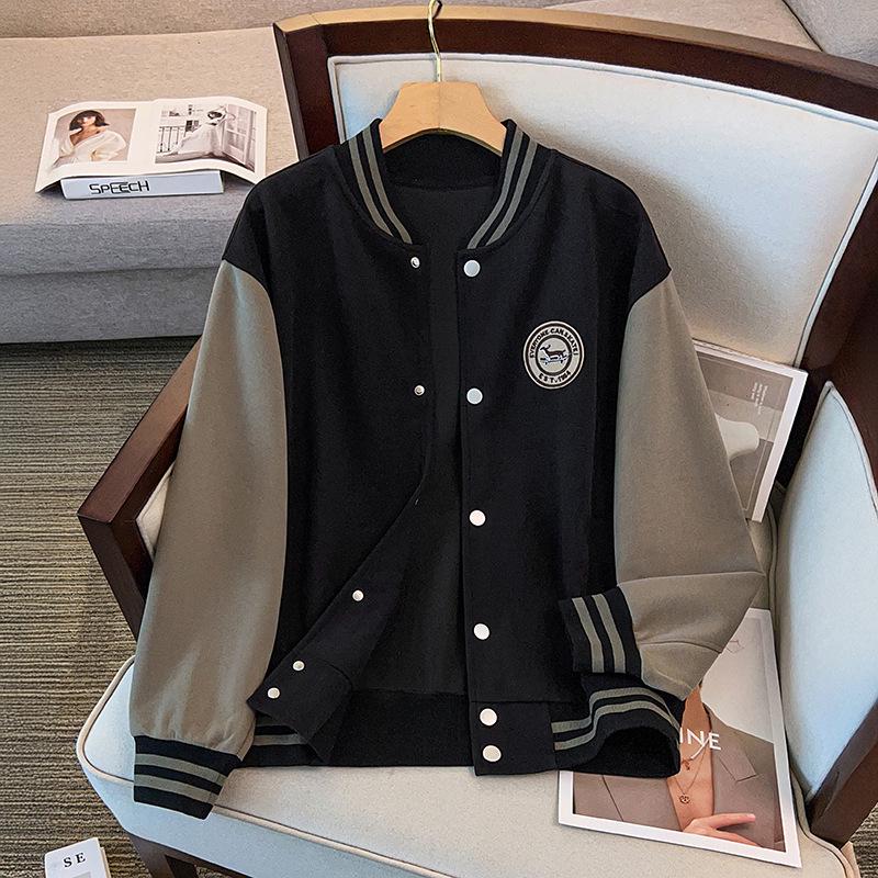 

Women s Retro Color Block Baseball Jacket - 2025 Autumn College Style, Versatile, Loose & Slimming 6XL (for 210-260 jin)