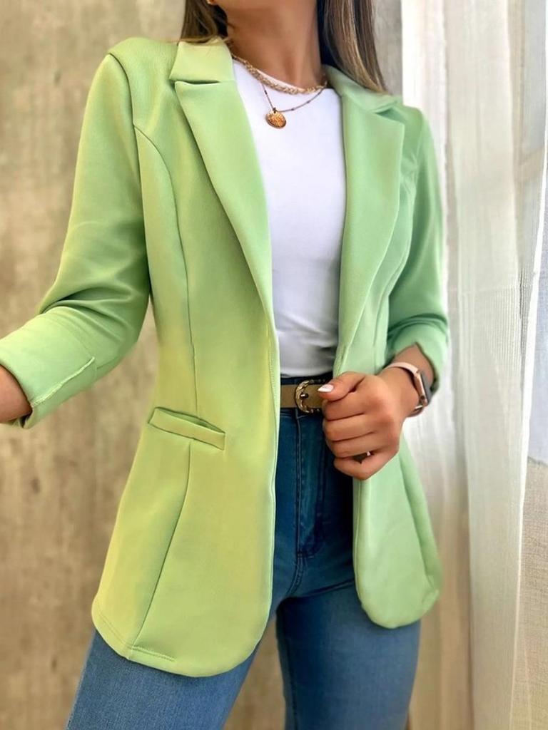 Nuova Giacca Blazer Semplice a Manica Lunga Monocolore Autunnale da Donna