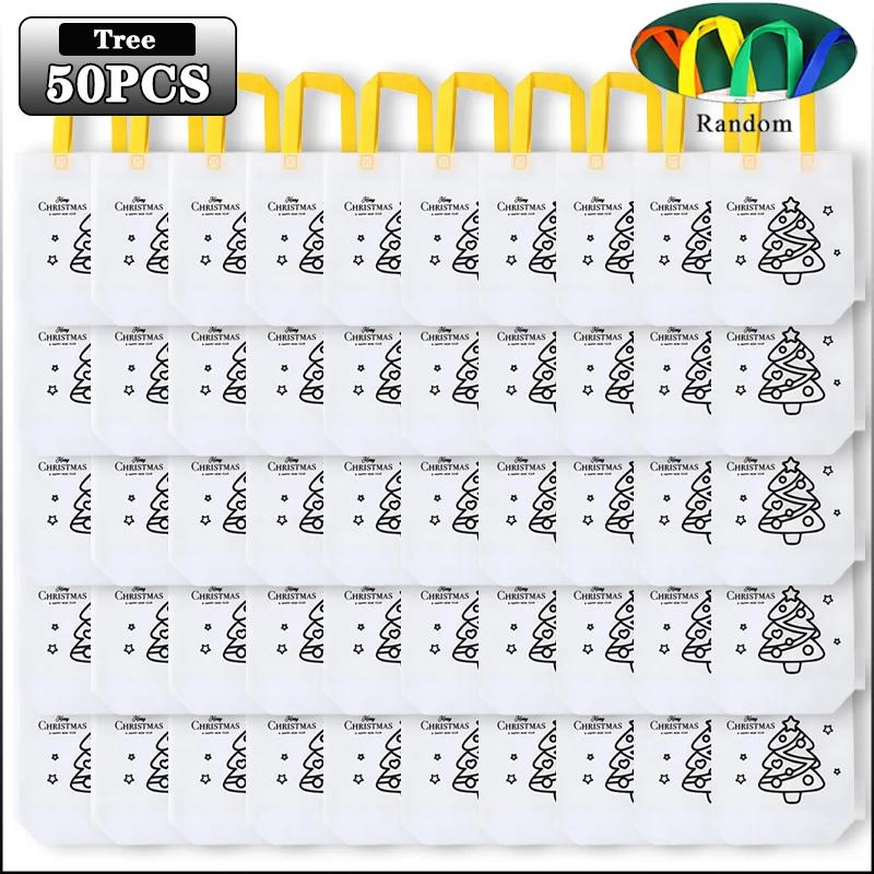 10-50PCS Christmas DIY Graffiti Bags Non Woven Handmade Painting Bags for Kids Art Crafts Gift Coloring Reusable Xmas Handbag