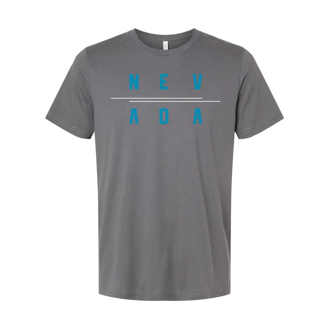 

Nevada Split Text Graphic Tee For Unisex Wear Shirt With Blue Nev Ada Design L