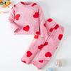 2-piece Autumn And Winter Children's Coral Velvet Warm Love Printed Set for Boys and Girls Cute Casual Sports Home Furnishings