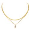 Layering Necklace for Women, Gold Plated Stainless Steel Green Zirconia Rectangle Pendant, Herringbone Chain Choker, Set 2Pcs