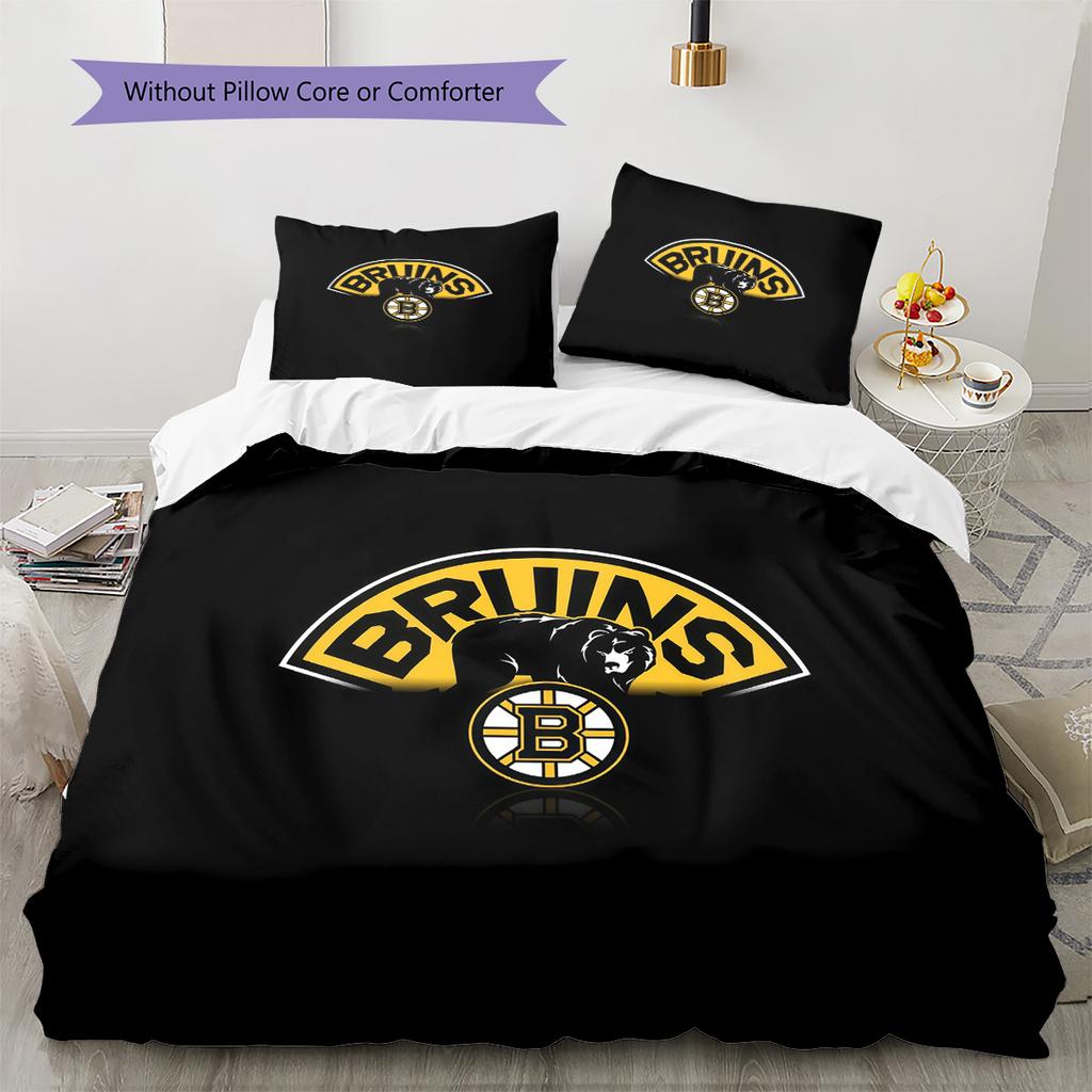 Boston Bruins2 Pattern Bedding Quilt Set Home Decoration Gift (1 * duvet cover + 2 * pillowcase without core)