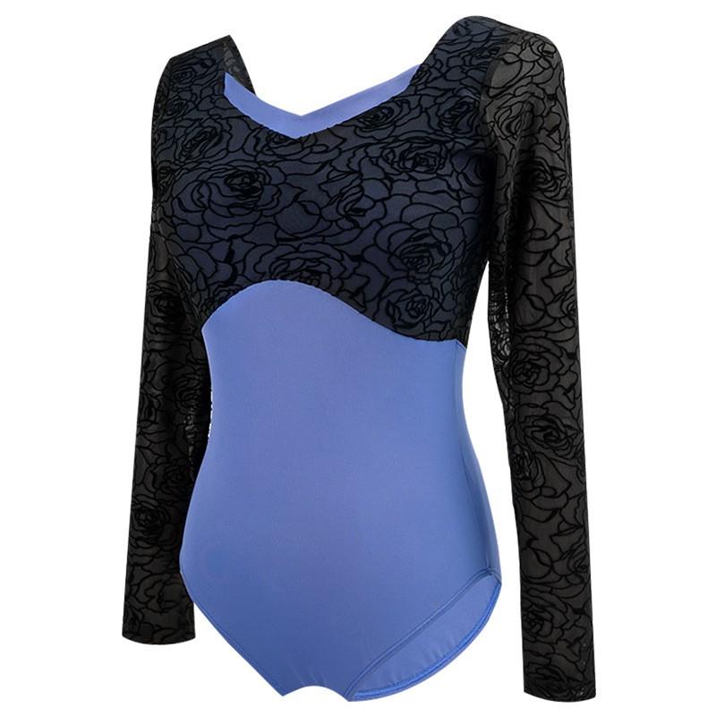 Womens Adult Long Sleeve Leotard Ballet Dance Body Training Art Exam Solid Color Black Navy Blue