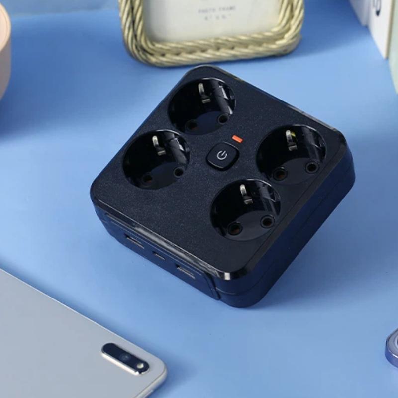 4-in-1 EU-Steckeradapter – Steckdosenleiste mit Hauptschalter, optionalen USB- und Typ-C-Anschlüssen