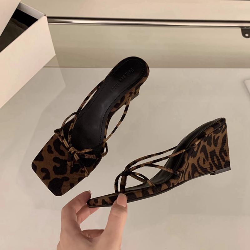 Fashion SUOJIALUN Summer New Brand Women Slipper Fashion Narrow Band Ladies Elegant Sandal High Weadge Heel Outdoor Elegant Slides